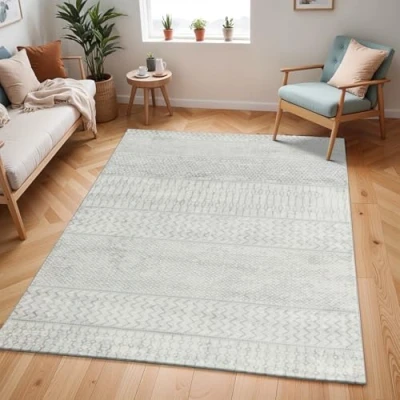 Image of Livabliss Buenos Aires Geometric Rug Scandi Area Rugs Living Room 200x290 cm, Dining, Kitchen Neutral, Abstract Patterned Rugs, Boho Style, Easy Care Pile Large Rug, Grey and Ivory