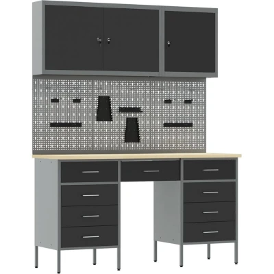 Image of vidaXL 8 Piece Work Cabinet and Pegboard Set Black MDF Metal