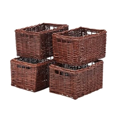 Image of Wovenhill Set of 4 Bronze Rectangular Baskets Handmade Willow Storage Boxes W29 x D40 H24cm