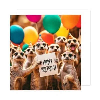 Image of Edition Seidel Premium Square Birthday Card with Envelope Greeting Happy For Him or Her Female Male Daughter Girl Boy Son Children Kids Teens Meerkat (GQ175 SW024)