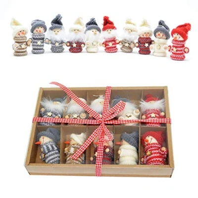 Image of SHATCHI 10 Handmade Christmas Tree Hanging Box Set,Wood, Xmas Home Decor Novelty Gifts, Multi, one
