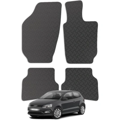 Image of Carsio Car Mats 4pc Set For Volkswagen Polo 6R 2009 2016 Tailored Fit Rubber Floor Mat Complete Accessory Black Custom Fitted Anti Slip Backing, Heavy Duty &amp; Waterproof