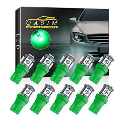 Image of Qasim 10x T10 W5W LED Bulbs 5SMD 501 194 168 5050 Chipset Wedge for Car Interior Dome Dashboard Map RV License Plate Side Lights DC 12V Green