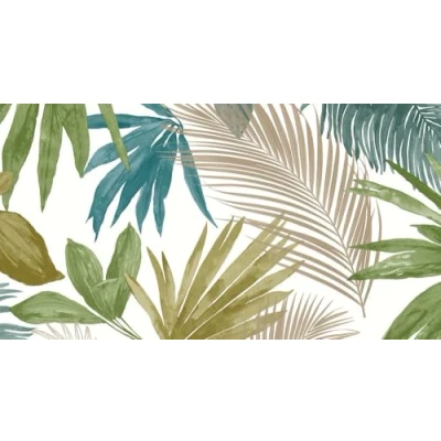 Image of Green and gold leaves wallpaper on ivory background. Jungle Fever JF3602.