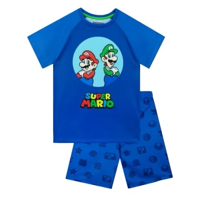 Image of Super Mario Pyjamas And Luigi Boys Short Blue 10 11 Years