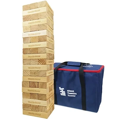 Image of Jac &amp; Mok Giant Tumble Tower Wooden Toppling Blocks Game set,Stacking Timber Games with Carrying Bag (Giant 60 PCS)