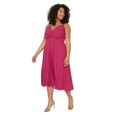 Image of Trendyol FeMan Plus Size Midi A line Relaxed fit Knit Dress Fuchsia