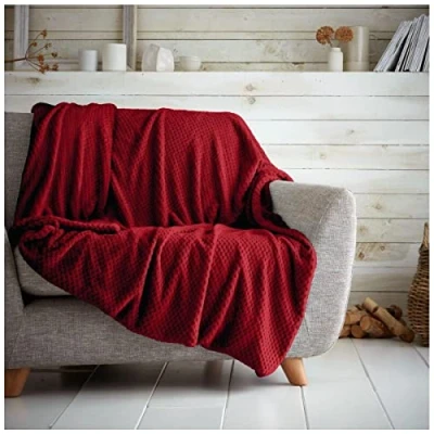 Image of GC GAVENO CAVAILIA Popcorn Sofa Bed Blanket, Snuggle Waffle Throw, Fleece Blankets, Red, 200X240 Cm
