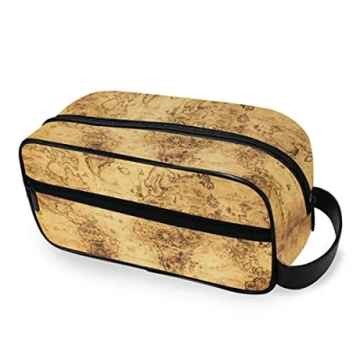 Image of Moyyo Vintage World Map Wash Bag Travel Toiletry Portable Hanging Cosmetic for Women Men Kids Girls Boys