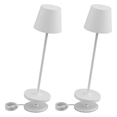 Image of K Bright LED Table Lamp with Contact Charging Base 2W 3000K Rechargeable IP54 Outdoor/Indoor White 2pcs