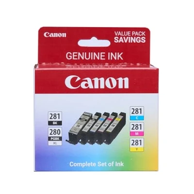 Image of Canon PGI 280 / CLI 281 5 Color Ink Pack, Compatible to TS8120,TS6120,TR8520,TR7520, and TS9120 Wireless Printers, Multi, Full Standard Set