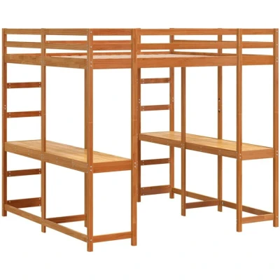 Image of vidaXL Loft Bed with Desk and Ladder Wax Brown 140x200 cm Solid Wood Pine