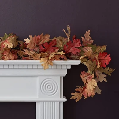 Image of Lights4fun 2m Artificial Oak Maple Leaf Foliage Acorn Autumn Garland Indoor Decoration