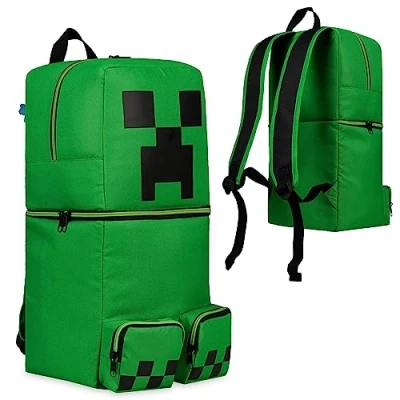Image of Minecraft Children&#039;s Backpacks for Boys Creeper Green Rucksack 50 x 21cm Zipped Pockets Adjustable Straps Kids Backpack Travel Sports Gamer Gifts