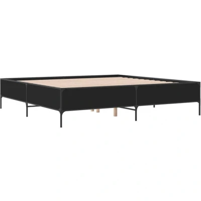 Image of vidaXL Bed Frame Super King 180x200cm Black Engineered Wood/Metal with Sturdy Legs and Plywood Slats for Bedroom