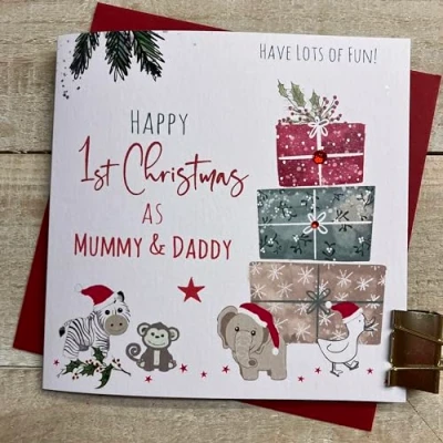 Image of WHITE COTTON CARDS 1ST CHRISTMAS AS MUMMY &amp; DADDY HANDMADE CARD (NEW)