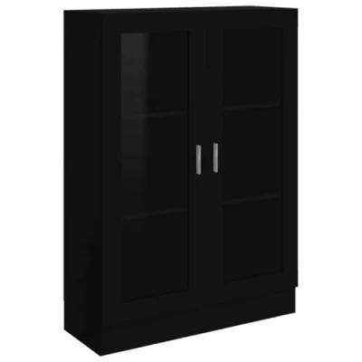 Image of vidaXL Vitrine Cabinet in Black Engineered Wood Bookshelf with Glass Doors Scandinavian Style Living Room/Bedroom/Office Storage Unit