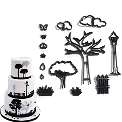 Image of GUMEI 14PCS/SET Park Theme Cookie Cutter Plastic Plant Tree Grass Street Lamp Fondant Cake Decorating Tools Baking Cupcake Mold