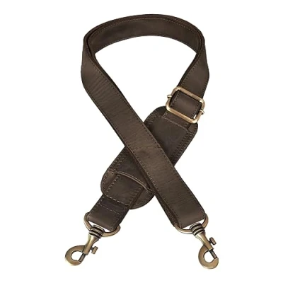 Image of STILORD &#039;Elli&#039; Leather Shoulder Strap with pad for Bags Handbag Bag Vintage, Colour:Flat Dark Brown
