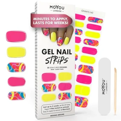 Image of MOYOU LONDON Semi Cured Gel Nail Strips 20 Pcs. Wraps for Salon Quality Manicure Works with Any UV Lamp Easy to Apply, Trim, &amp; Remove Stickers