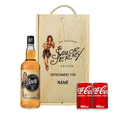 Image of Personalised Sailor Jerry Rum (70cl 40% ABV) gift set with 2 Fever Tree Cola