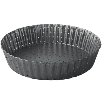 Image of Space Home Crusty Non Stick Fluted Flan &amp; Tart Tin Deep Quiche Pan with Loose Base Perforated and Cake Mould Tins Bottom 20 cm