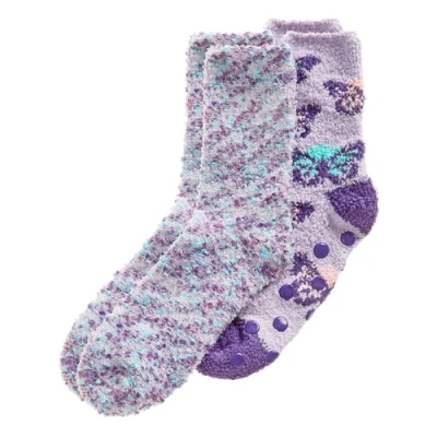 Image of Metzuyan WS AW23 Ladies 2 Pairs Cosy Floral Feather Yarn Socks Fluffy Bed 4 8 UK Purple Roses