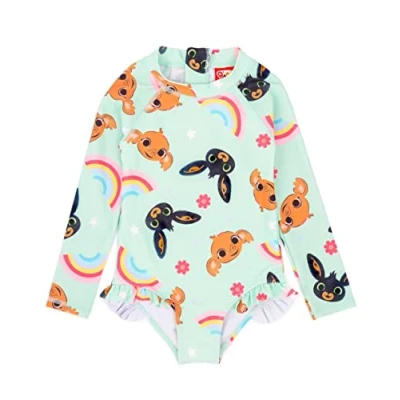 Image of Bing Bunny Swimsuits for Girls Children Toddlers Blue Sula Characters with Frill Hem Swimming Costume Kids Animated Series Swimwear