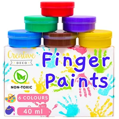 Image of Creative Deco Washable Kids Finger Paints Poster Paint 6 x 40 ml Pot Non Toxic &amp; Safe for Baby, Toddler, Child Intense Colours Water Based
