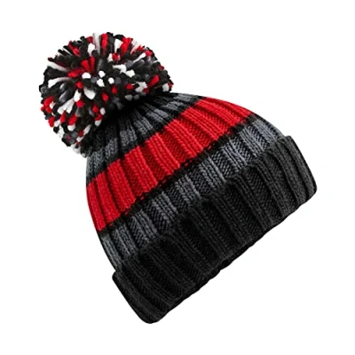 Image of Beechfield Hygge Striped Beanie Black Cherry