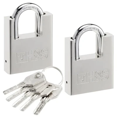 Image of H&amp;S 5 Keys 60mm Heavy Duty Padlock with Warehouse Container Garage Shutter Gate Chain Shed Lock Locker Padlocks Outdoor Pad Locks Set of 2