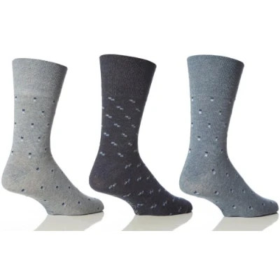 Image of 3 Pairs Mens Gentle Grip HoneyCombe Top Non Elastic Socks by Drew Brady / 25 Colour Designs to Choose From/UK Sizes 6 11 and 12 14 (UK Eur 39 45, Blue Suit)