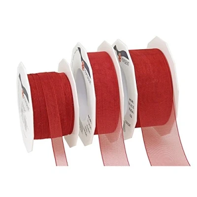 Image of C.E. Pattberg Präsent Four Seasons Organza wired edge Ribbon Red 10 mm width, 25 m length