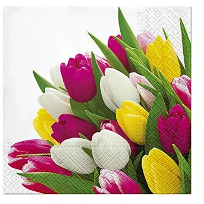 Image of Easter Bunch of Tulips Decoupage Paper Napkins Quality Decorative Serviettes 33cm x (Pack 20)