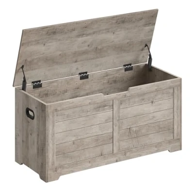 Image of VASAGLE Storage Chest, Bench, Blanket Box with 2 Safety Hinges, Shoe Farmhouse Style, 40 x 100 46 cm, for Hallway, Bedroom, Living Room, Heather Greige LSB061K02