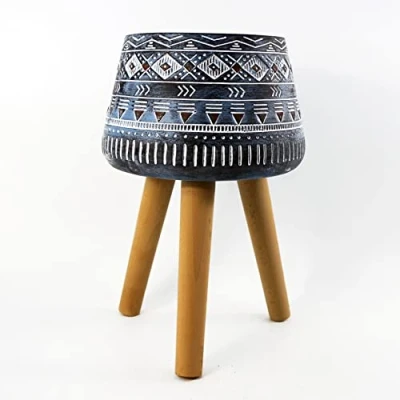 Image of Leaf Large Planters Plant Pots, Fibreglass, 44cm Aztec Blue