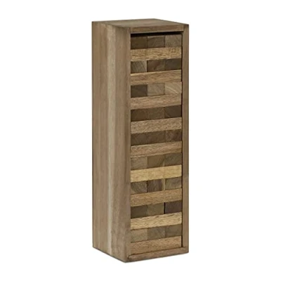 Image of Relaxdays Tumbling Tower, Outdoor Games, with Wooden Box, 54 Blocks, Family Fun, for Kids &amp; Adults, Wood Colour