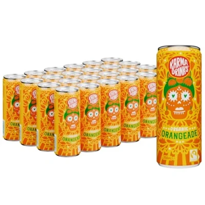 Image of Karma Drinks Orangeade (24 x 250ml Cans), Organic, Natural Ingredients, Fairtrade, Gluten Free, Vegan Friendly, Delicious Soft Drink, Carbonated Fizzy No GMO