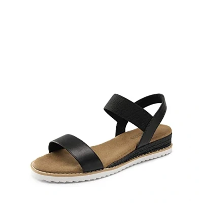 Image of DREAM PAIRS Womens Elastic Flat Sandals Open Toe Summer Espadrille Low Wedge SDPW2310W E,Black Size 40 (EUR)/6.5 UK