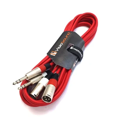 Image of 2 x Male XLR to 6.35mm 1/4&quot; Stereo TRS Jack Balanced Twin Lead/Patch Cable 3 Colours (3m red)