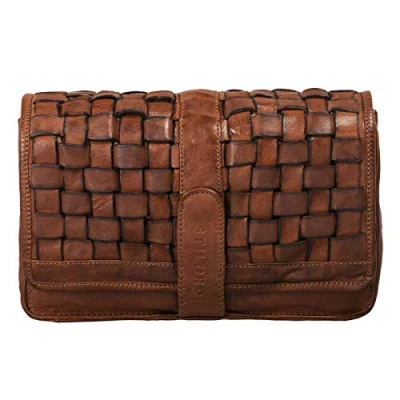 Image of STILORD &#039;Ella&#039; Handbag Women Leather Brown Small Vintage Clutch Bag Purse Braided Evening for Party Disco in Genuine Cowhide Leather, Colour:Ochre