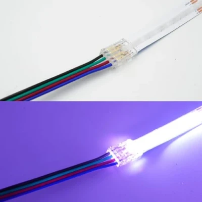 Image of Boarda 4P 10mm RGB COB LED Strip Connectors,10Pcs 4 Pin to Wire Gapless Solderless Connector Cable for Lights (4P RGB, One Connector+Cable)