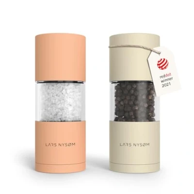 Image of LARS NYSØM Salt and Pepper Grinder Set I Mills with Adjustable Ceramic 2 Pieces Manual Design Spice (Peach/Beige)