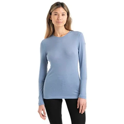 Image of Icebreaker Merino 175 Everyday Women’s Shirts, Long Sleeve Crew, 100% Pure Wool Base Layer for Women with Soft Ribbed Fabric Thermal Shirt Cold Weather, Kyanite, Large