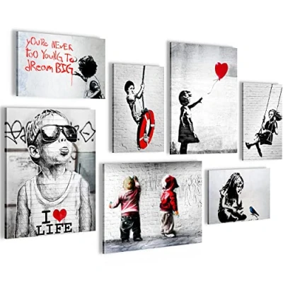 Image of Novart Canvas Wall Art 7 piece Banksy Modern Love Pictures Décor, Black and White Prints Painting for Living Room, Bedroom, Home Office, Hallway Stairs