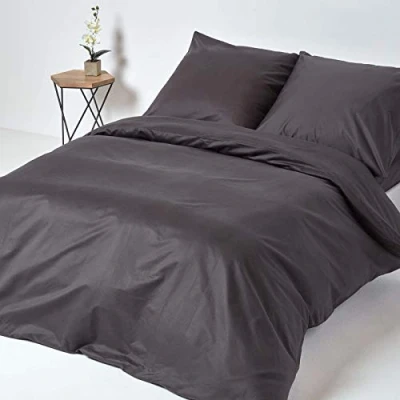 Image of HOMESCAPES 1000 Thread Count Egyptian Cotton Grey Duvet Cover Set Euro Size 155 x 220 cm Luxury Quilt Bedding Pillowcase Included