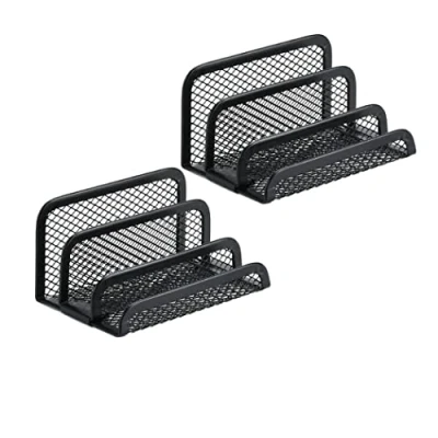 Image of Hoshen Three Layer Metal Mesh Display Business Card Holder, Desk Office Holder (Black, 2 Pack)