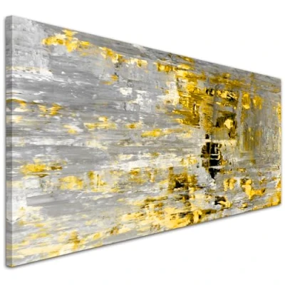 Image of Wallfillers Yellow Abstract Painting Wall Art Print Canvas 1357 118x49cm