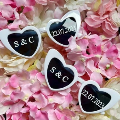 Image of Personalised Sunglasses Stickers,Vinyl Stickers for Sunglasses,Custom Initials and Date Decal Labels,Wedding Stickers,Hen Do,Bridal,Bachelorette (20 sets (40 sheets))