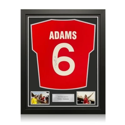 Image of Exclusive Memorabilia Tony Adams Signed Arsenal 1985 Football Shirt. Standard Frame